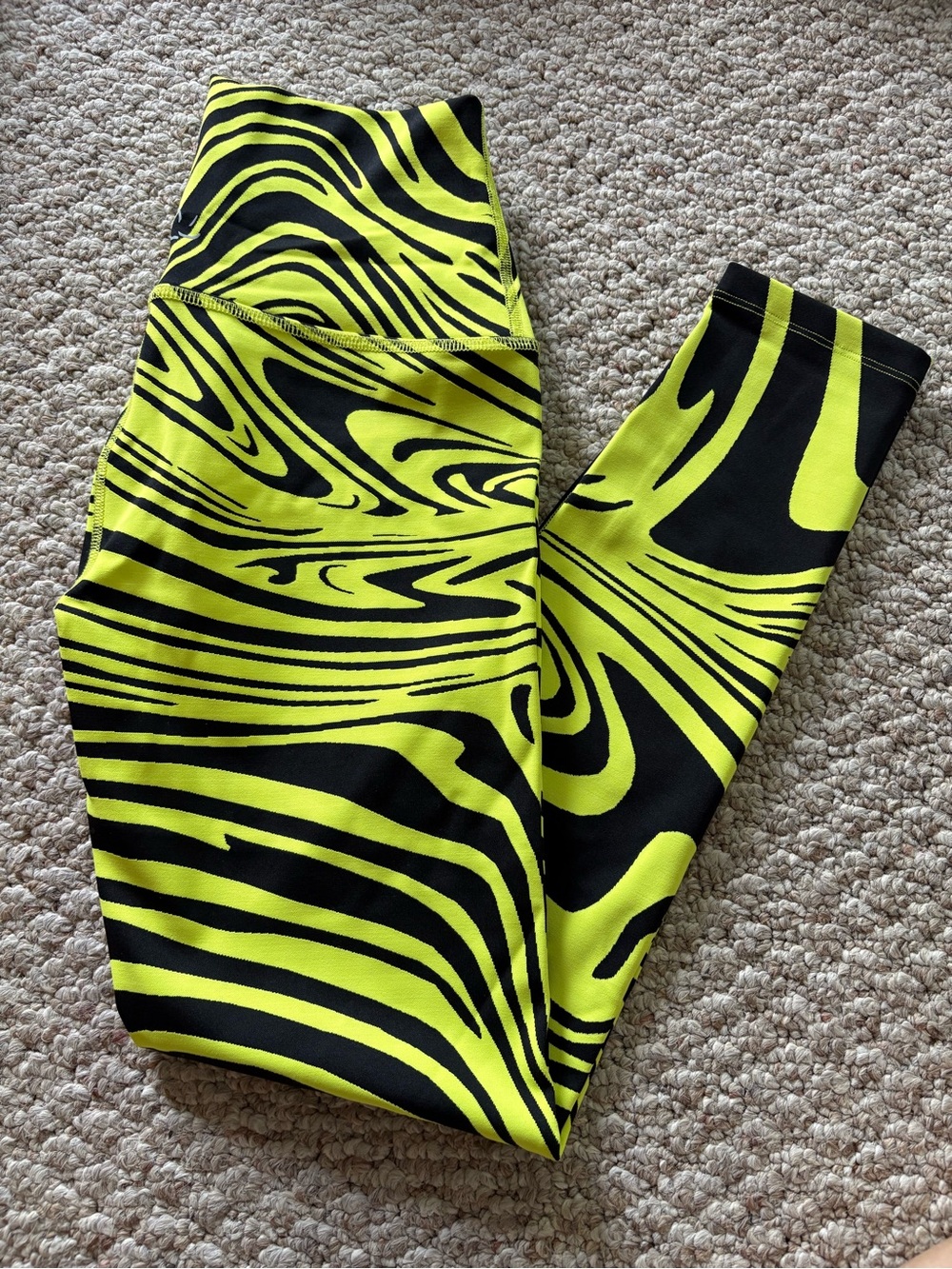 Beyond Yoga Neon Yellow and Black Zebra-Striped Leggings